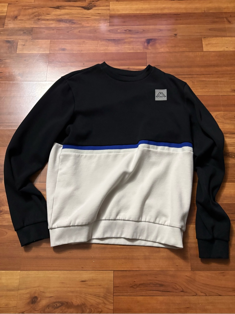 Kappa Black White Crewneck with Blue Stripe